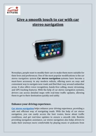 Give a smooth touch to car with car stereo navigation