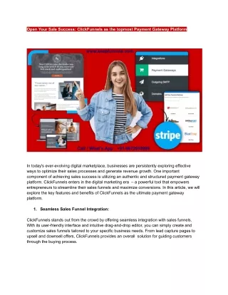 Open Your Sale Success_ ClickFunnels as the topmost Payment Gateway Platform