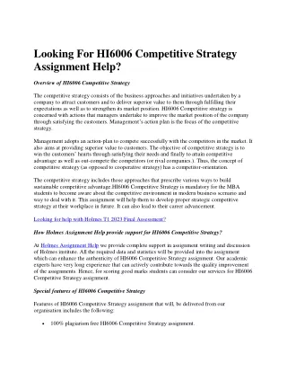 Looking For HI6006 Competitive Strategy Assignment Help