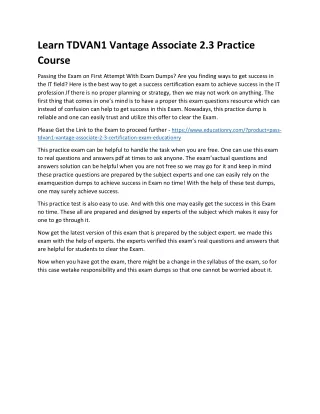 learn tdvan1 vantage associate 2 3 practice course