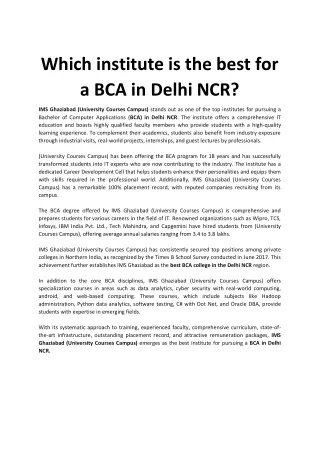 Which institute is the best for a BCA in Delhi NCR
