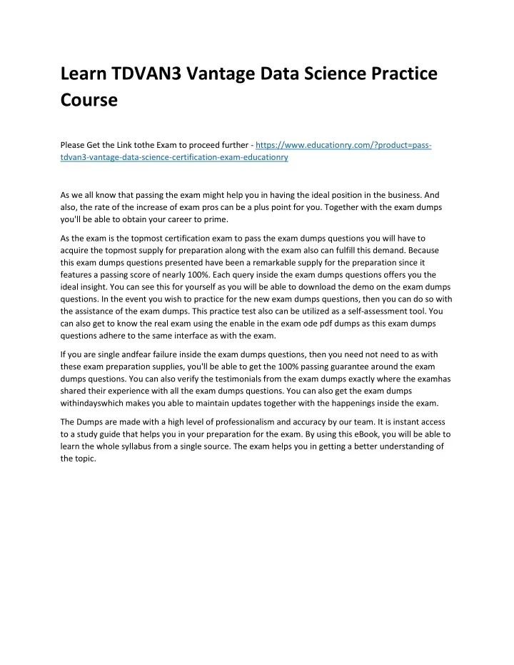 learn tdvan3 vantage data science practice course