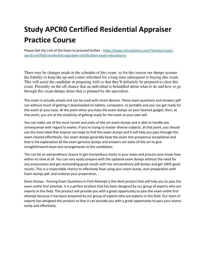 study apcr0 certified residential appraiser