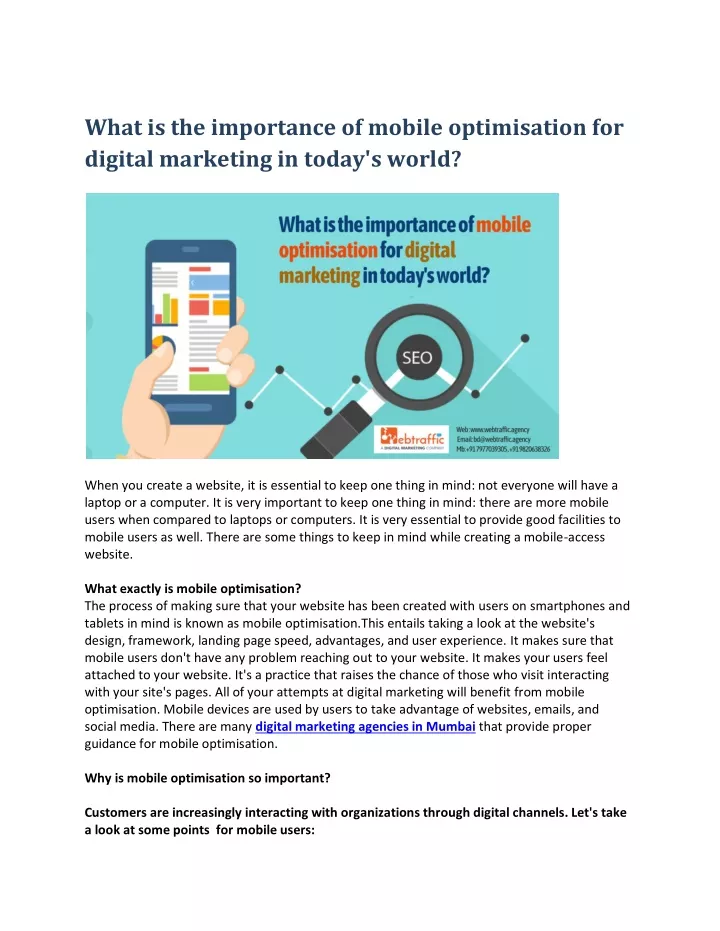 what is the importance of mobile optimisation