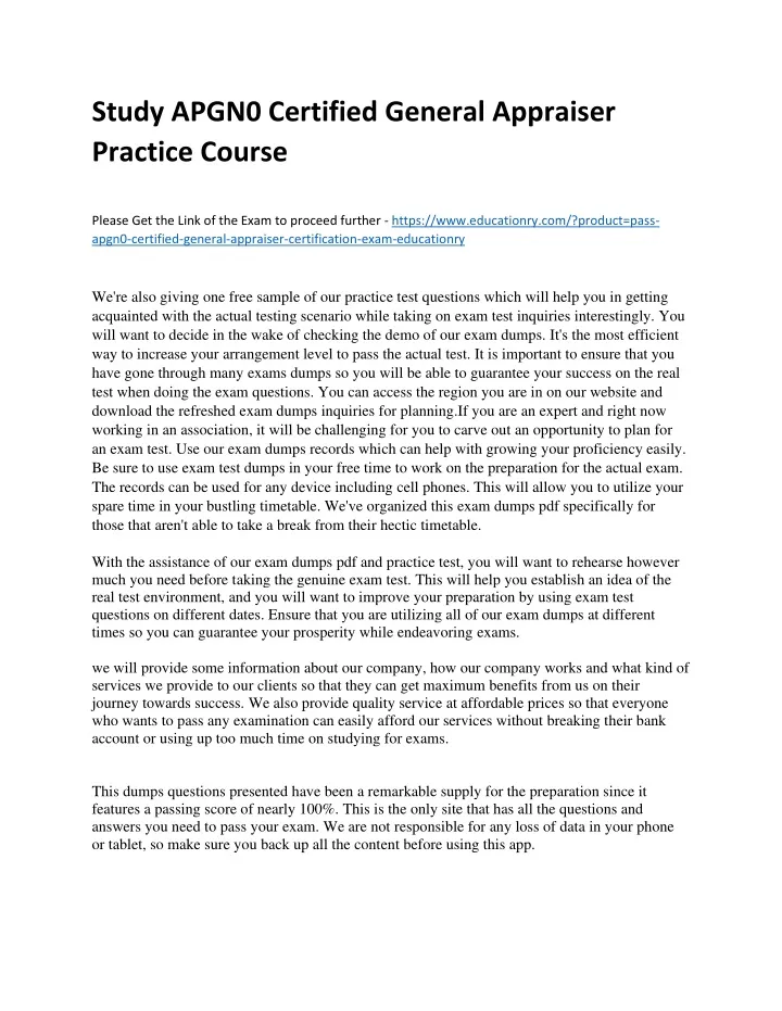 study apgn0 certified general appraiser practice