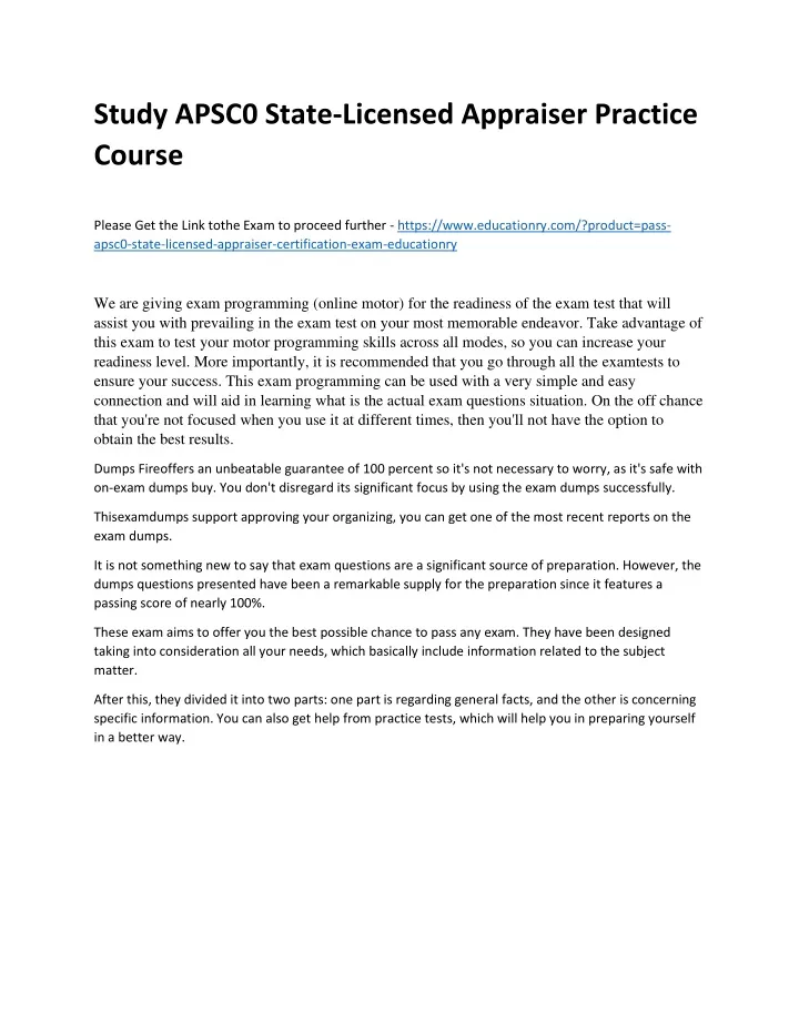 study apsc0 state licensed appraiser practice