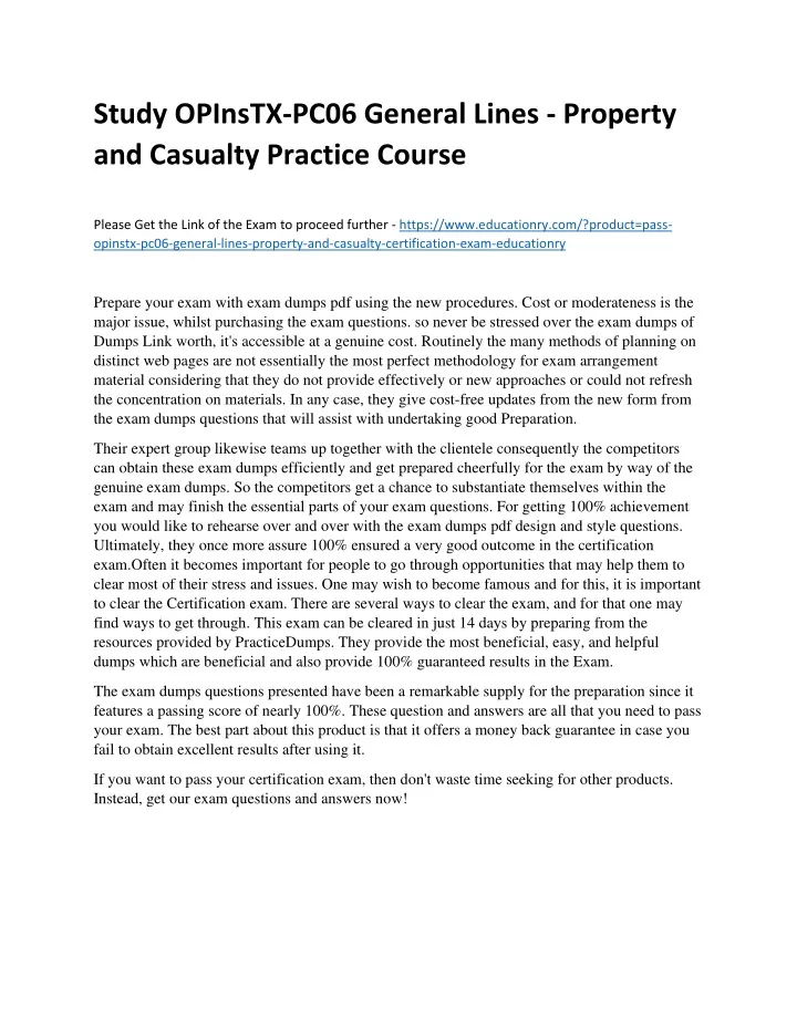 study opinstx pc06 general lines property