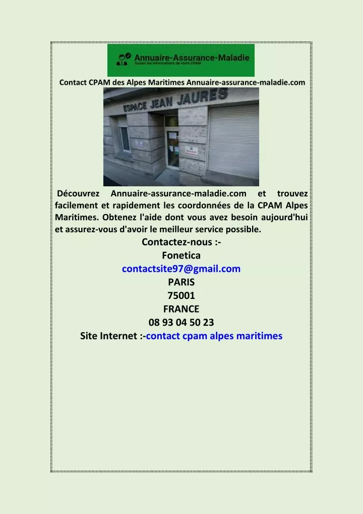 contact cpam des alpes maritimes annuaire