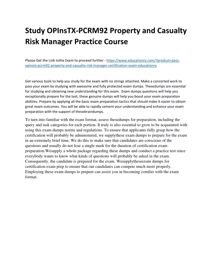study opinstx pcrm92 property and casualty risk
