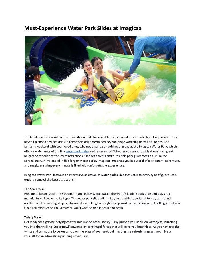 must experience water park slides at imagicaa