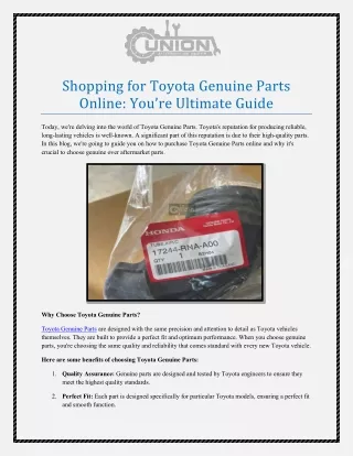 Shopping for Toyota Genuine Parts Online You’re Ultimate Guide