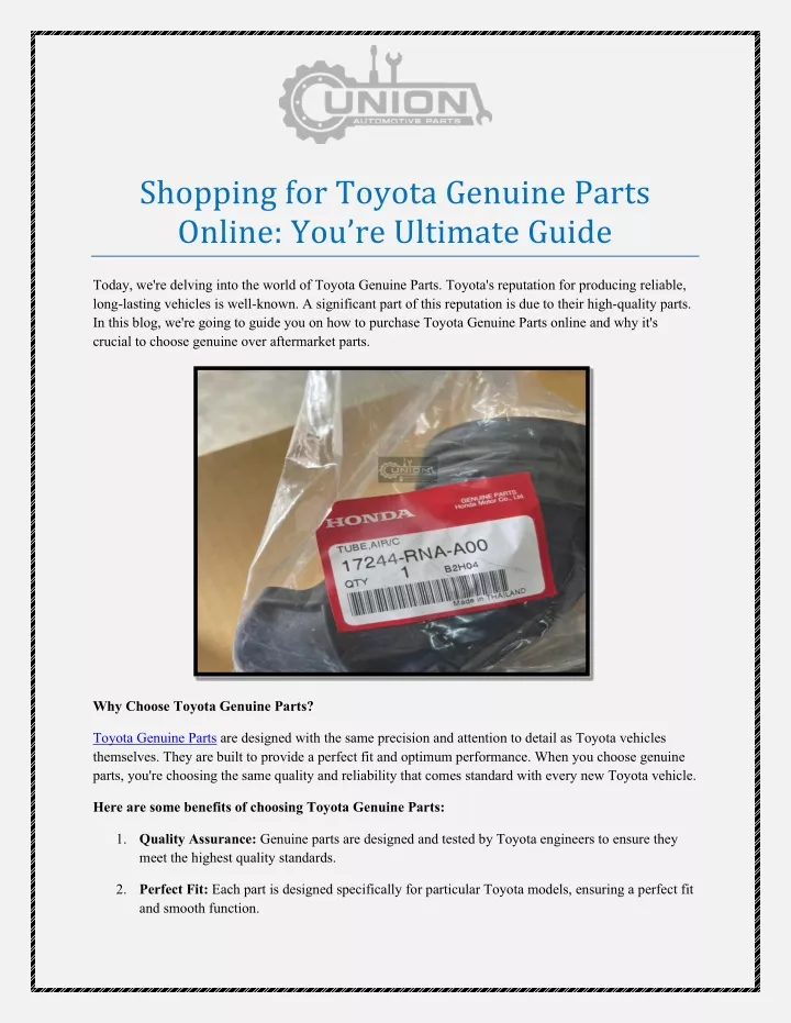 shopping for toyota genuine parts online