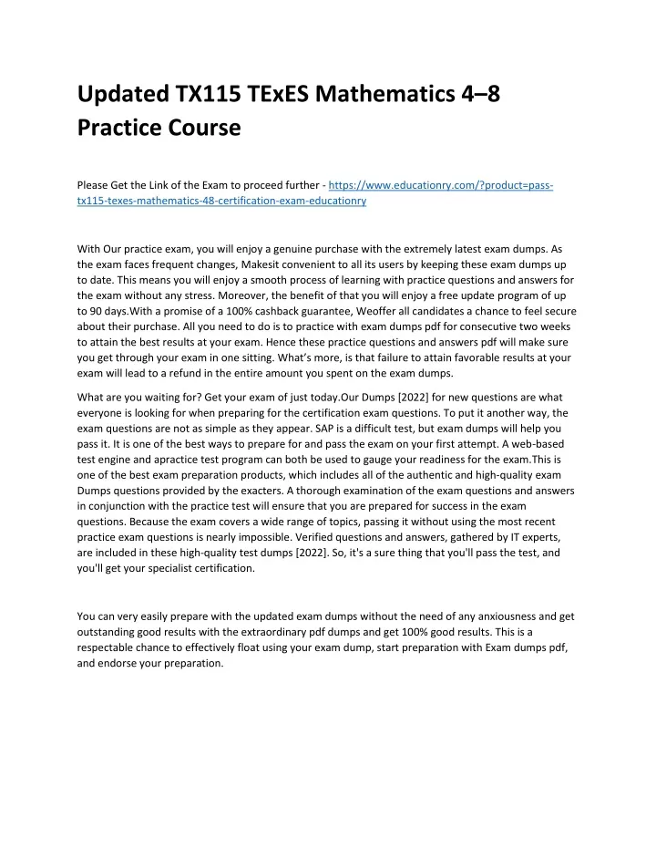 updated tx115 texes mathematics 4 8 practice