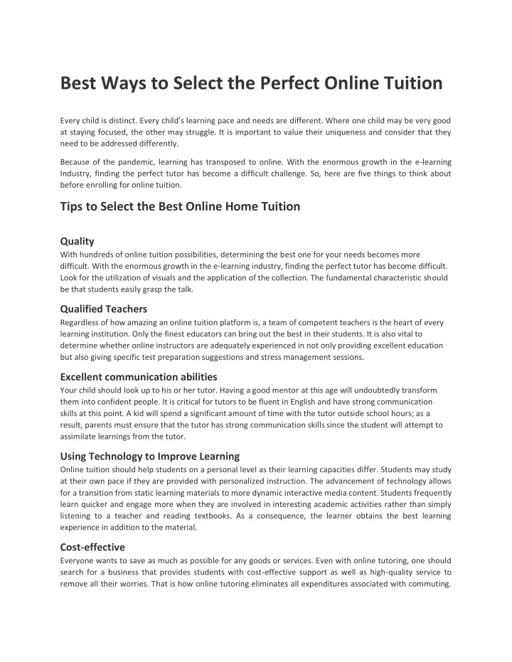 best ways to select the perfect online tuition
