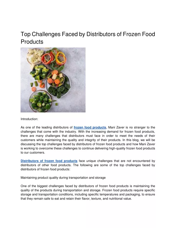 top challenges faced by distributors of frozen