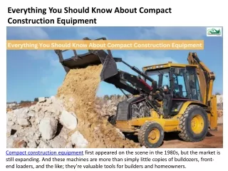 Everything You Should Know About Compact Construction Equipment