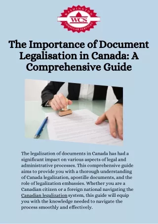The Importance of Document Legalisation in Canada A Comprehensive Guide