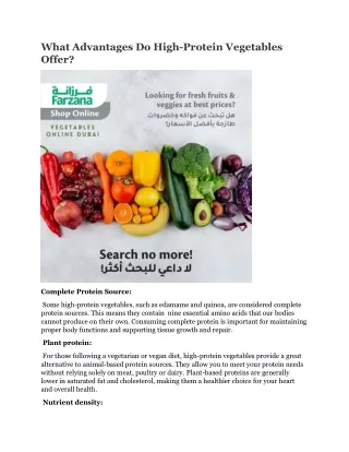what advantages do high protein vegetables offer