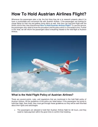 How To Hold Austrian Airlines Flight?