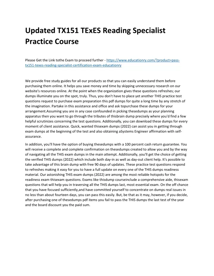 updated tx151 texes reading specialist practice