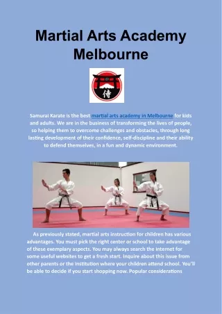 Martial Arts Academy in Melbourne