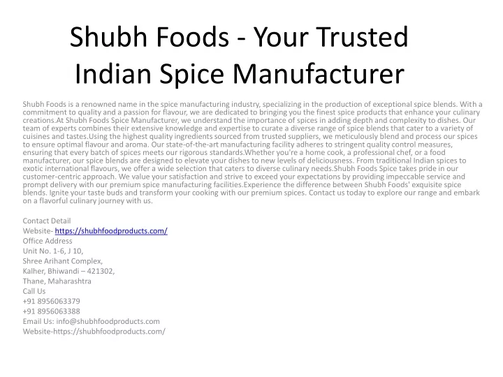 shubh foods your trusted indian spice manufacturer
