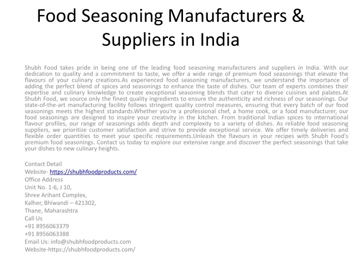food seasoning manufacturers suppliers in india