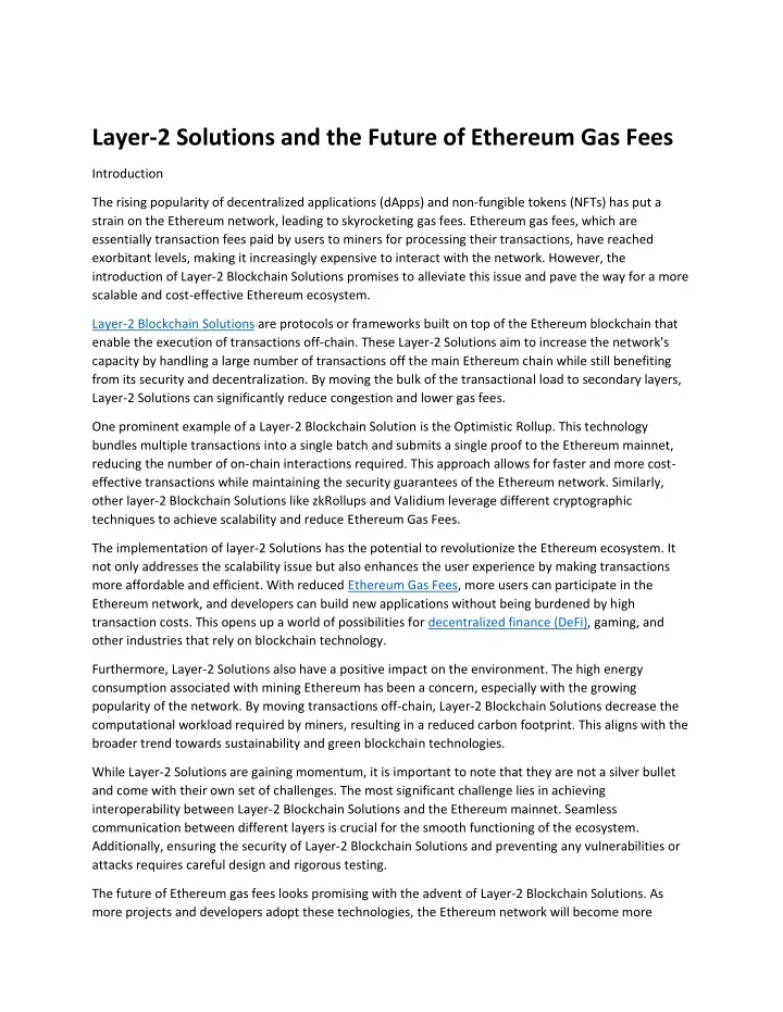 layer 2 solutions and the future of ethereum