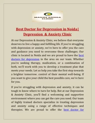 Best Doctor for Depression in Noida| Depression & Anxiety Clinic