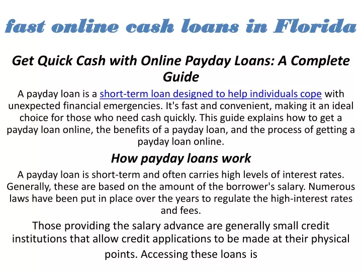 fast online cash loans in florida