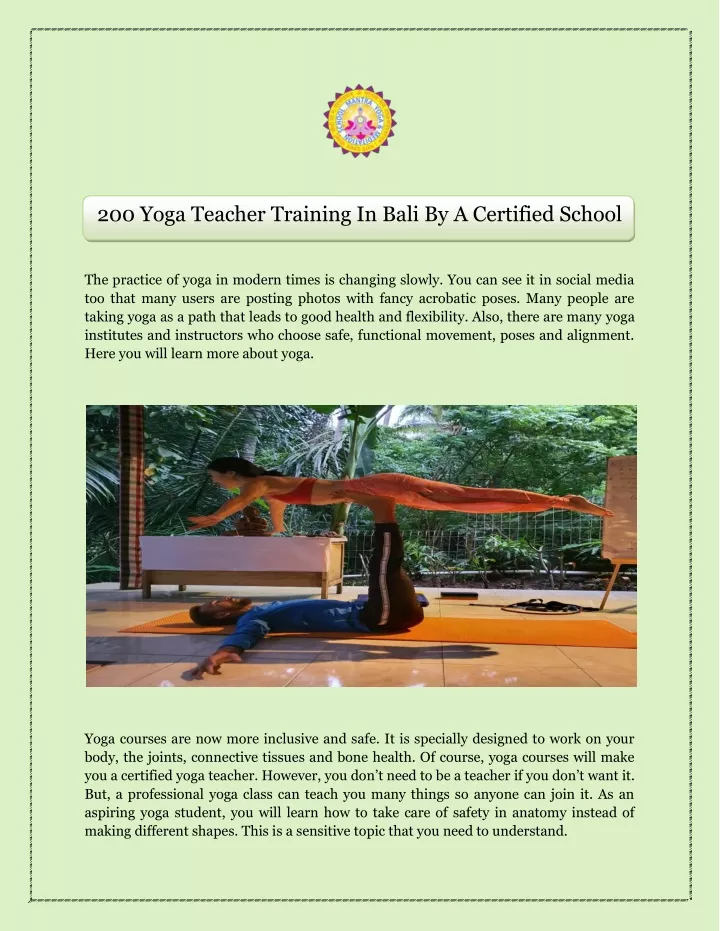 200 yoga teacher training in bali by a certified