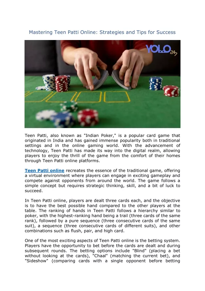 mastering teen patti online strategies and tips