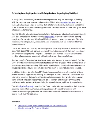 Enhancing Learning Experience with Adaptive Learning using EasySIM Cloud