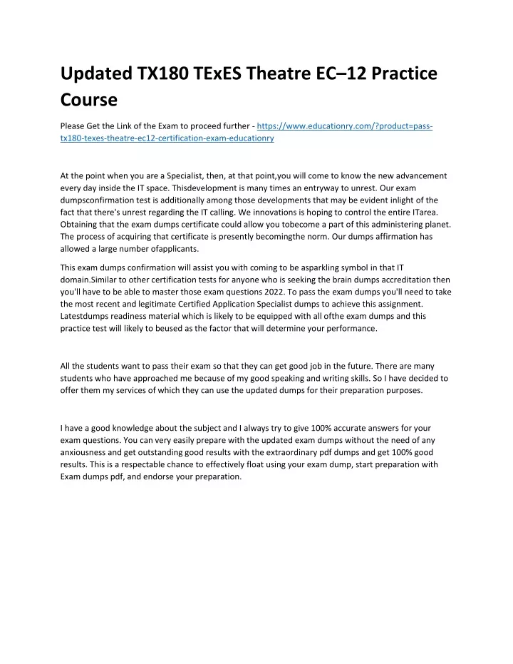 updated tx180 texes theatre ec 12 practice course