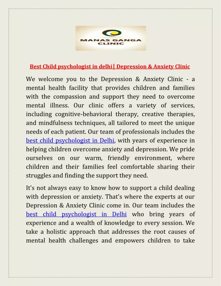 best child psychologist in delhi depression