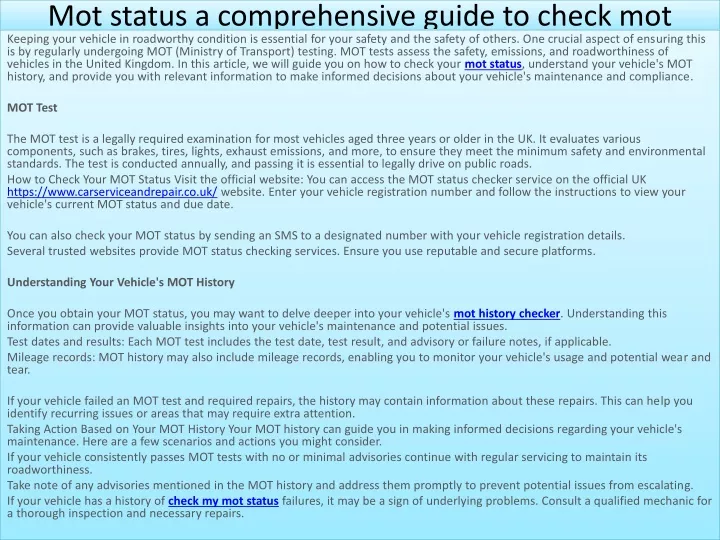mot status a comprehensive guide to check mot