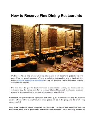How to Make Restaurant Reservations in Fine Dining