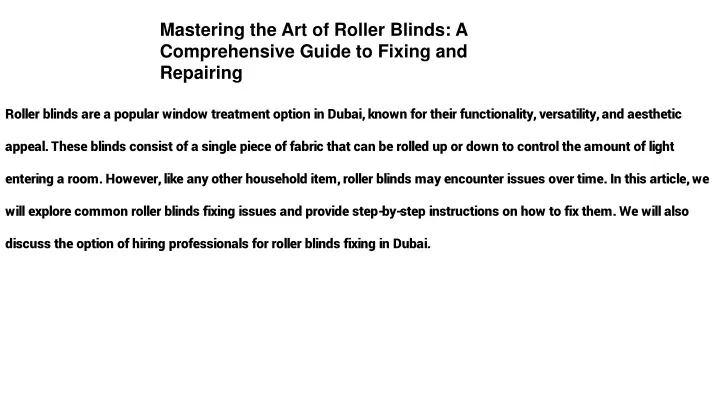 mastering the art of roller blinds