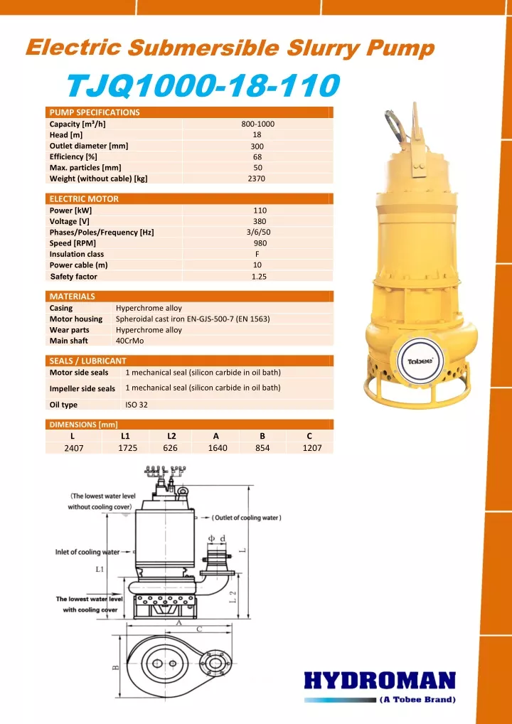 electric submersible slurry p u mp tjq 1000