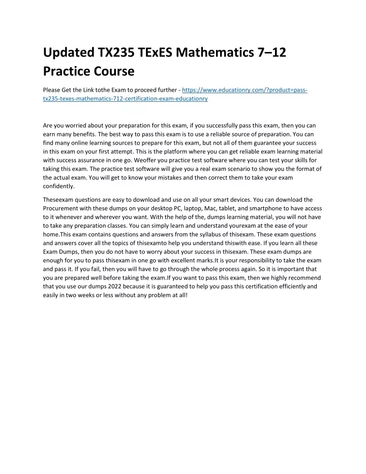 updated tx235 texes mathematics 7 12 practice