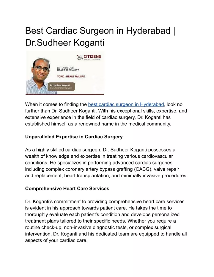 best cardiac surgeon in hyderabad dr sudheer