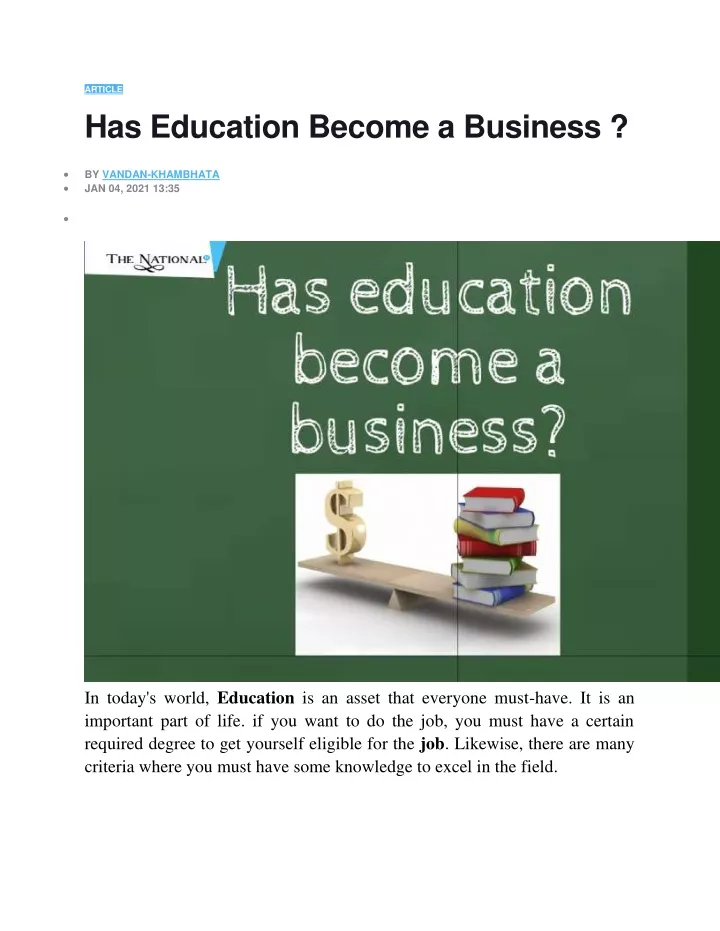 article has education become a business