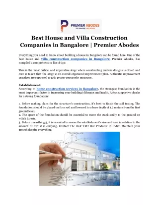 Best House and Villa Construction Companies in Bangalore _ Premier Abodes