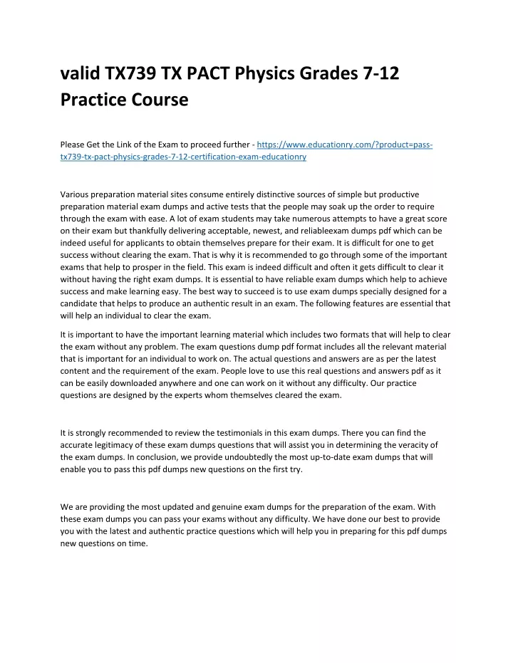 valid tx739 tx pact physics grades 7 12 practice