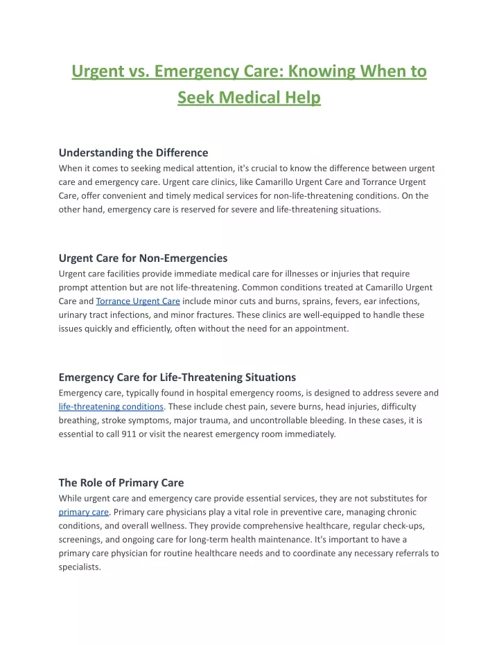 urgent vs emergency care knowing when to seek