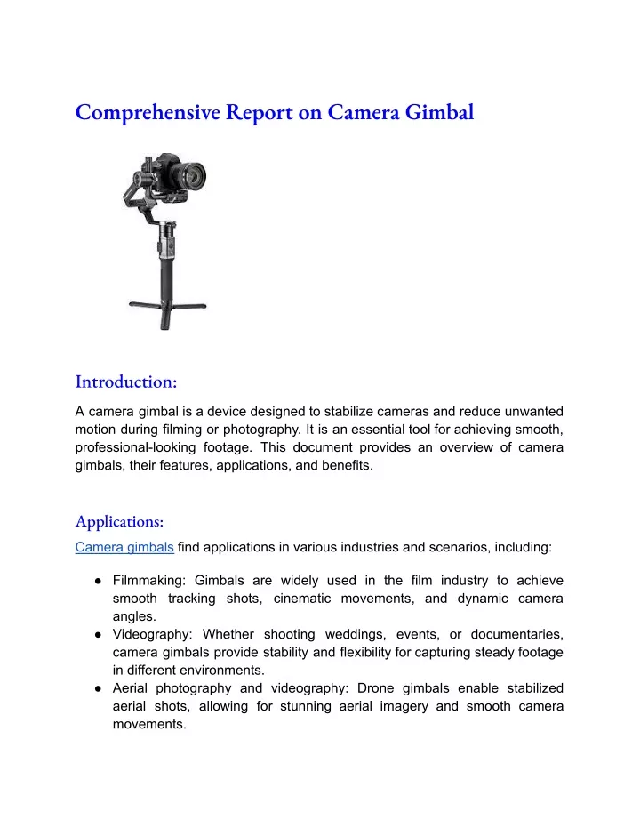 comprehensive report on camera gimbal
