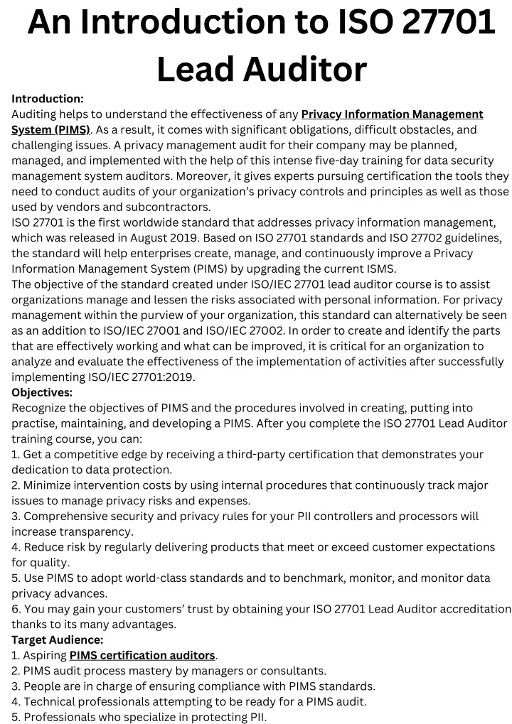 an introduction to iso 27701 lead auditor