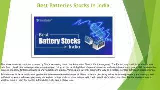 Best Batteries Stocks In India