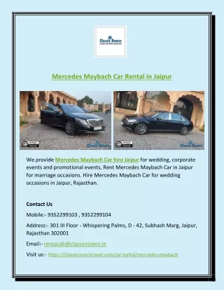 Mercedes Maybach Car Rental in Jaipur