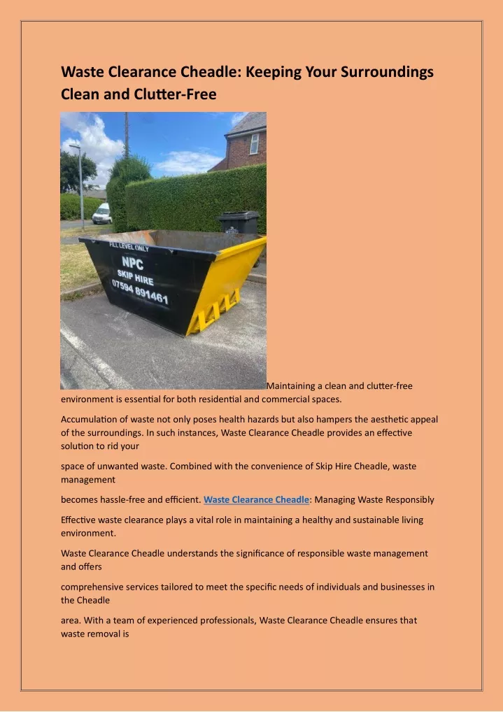 waste clearance cheadle keeping your surroundings